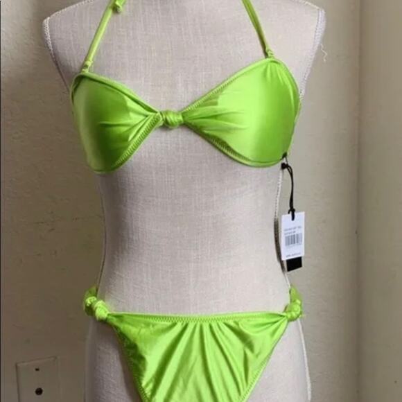 0331 NEW Kendall + Kylie Neon green Asymmetrical bikini set - Picture 3 of 9